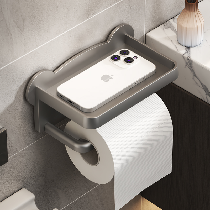 Bear Head Toilet Paper Holder Wall-Mounted, No Drilling, Easy Installation, Cute Tissue Dispenser