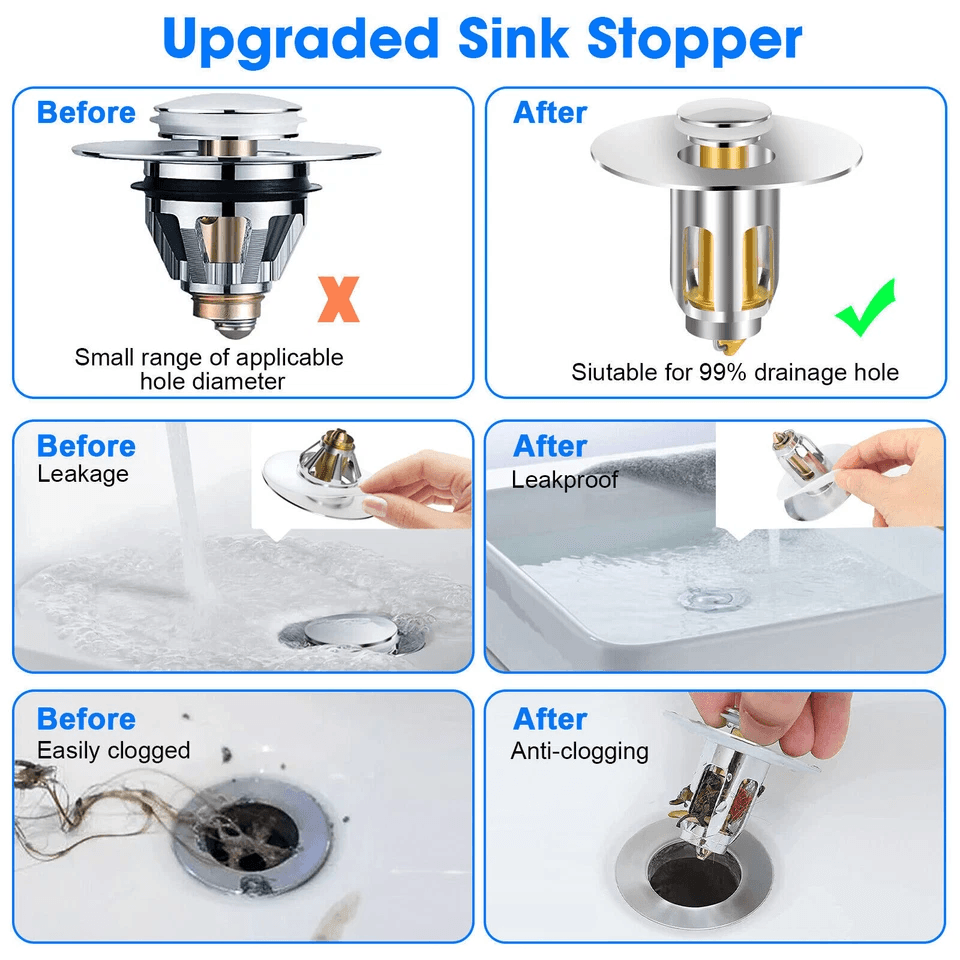 Universal Bathroom Sink Stopper Drain Filter with Push Plug Bounce Pop Up Core, Anti-Rust Bullet Core Basin Plug Fits