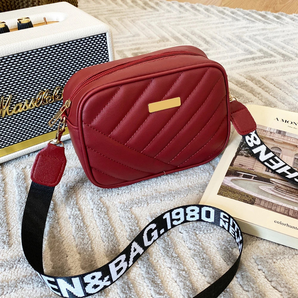Women's PU Rolling Bag, High Quality Strip Camera Bag, Casual Mobile Phone Bag, Crossbody Shoulder Bag