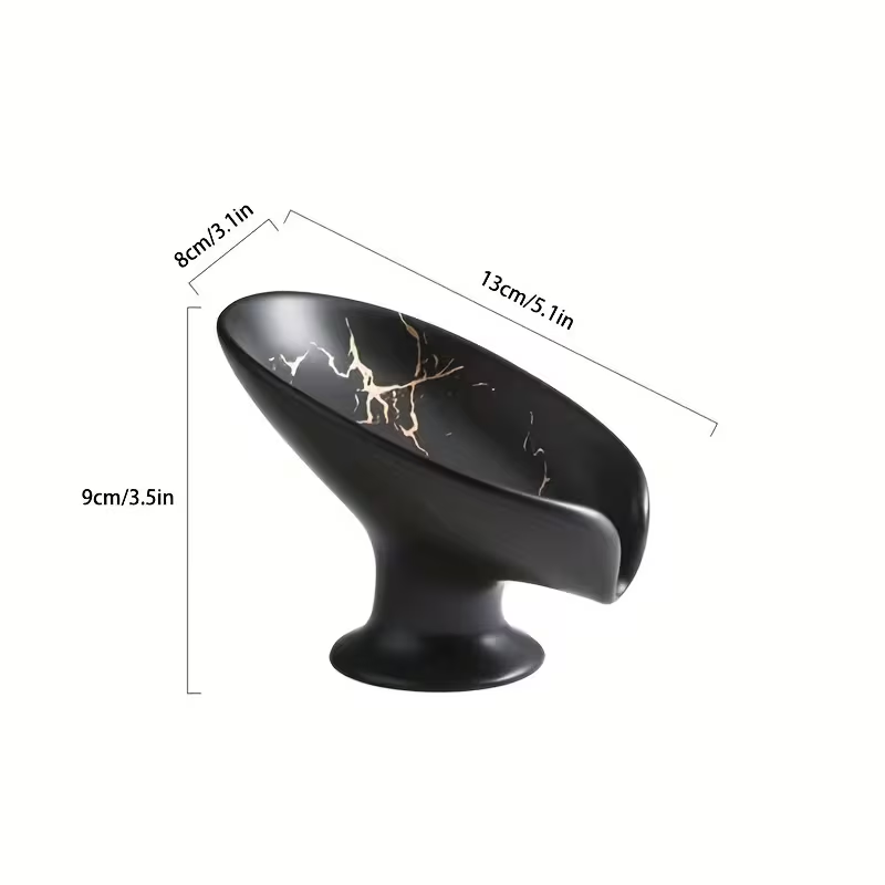 Leaf Shaped Ceramic Soap Holder Self Draining Soap Dish with Marble Finish