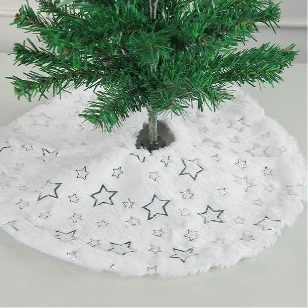 15-Inch White Faux Fur Christmas Tree Skirt | Premium Sequin Round Xmas Mat & Holiday Party Infrastructure