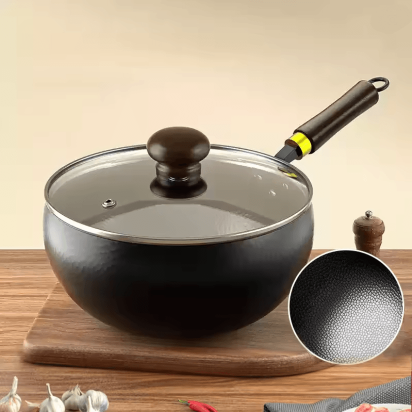 Big Belly Cast Iron Deep Pan with Lid Uncoated Iron Pan