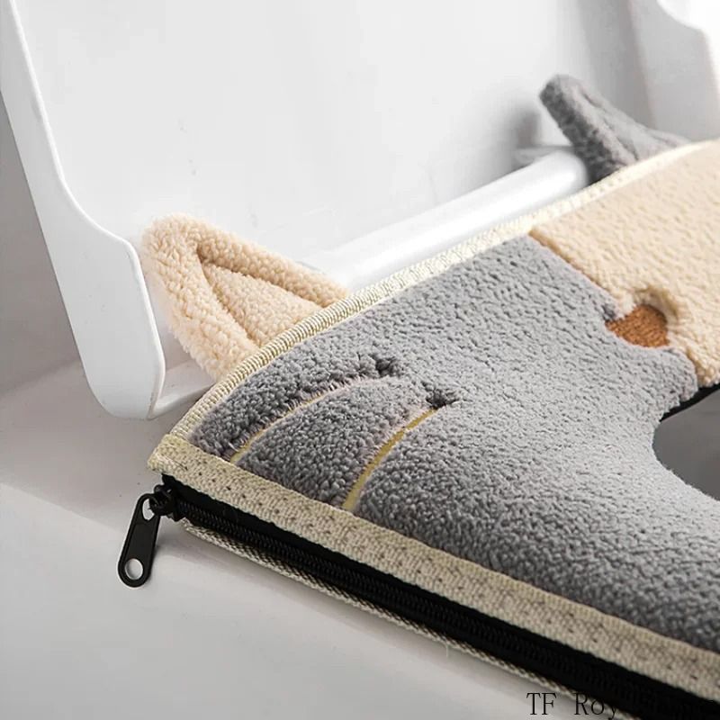 Universal Cartoon Cat Plush Toilet Mat – Thicken Thermal Cushion with Hygienic Lifting Handle