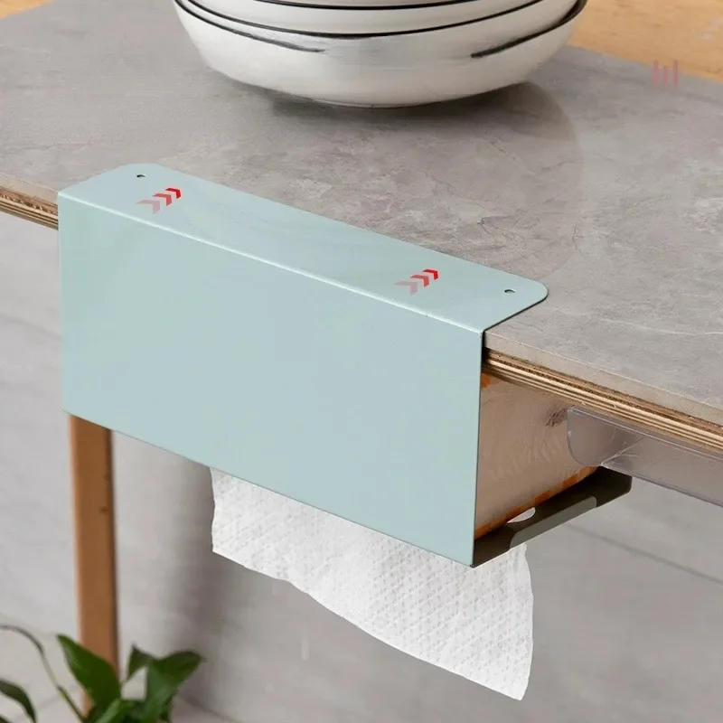 Under Cabinet Paper Towel Holder and Tissue Box Organizer with Strong Iron Load Bearing Rack