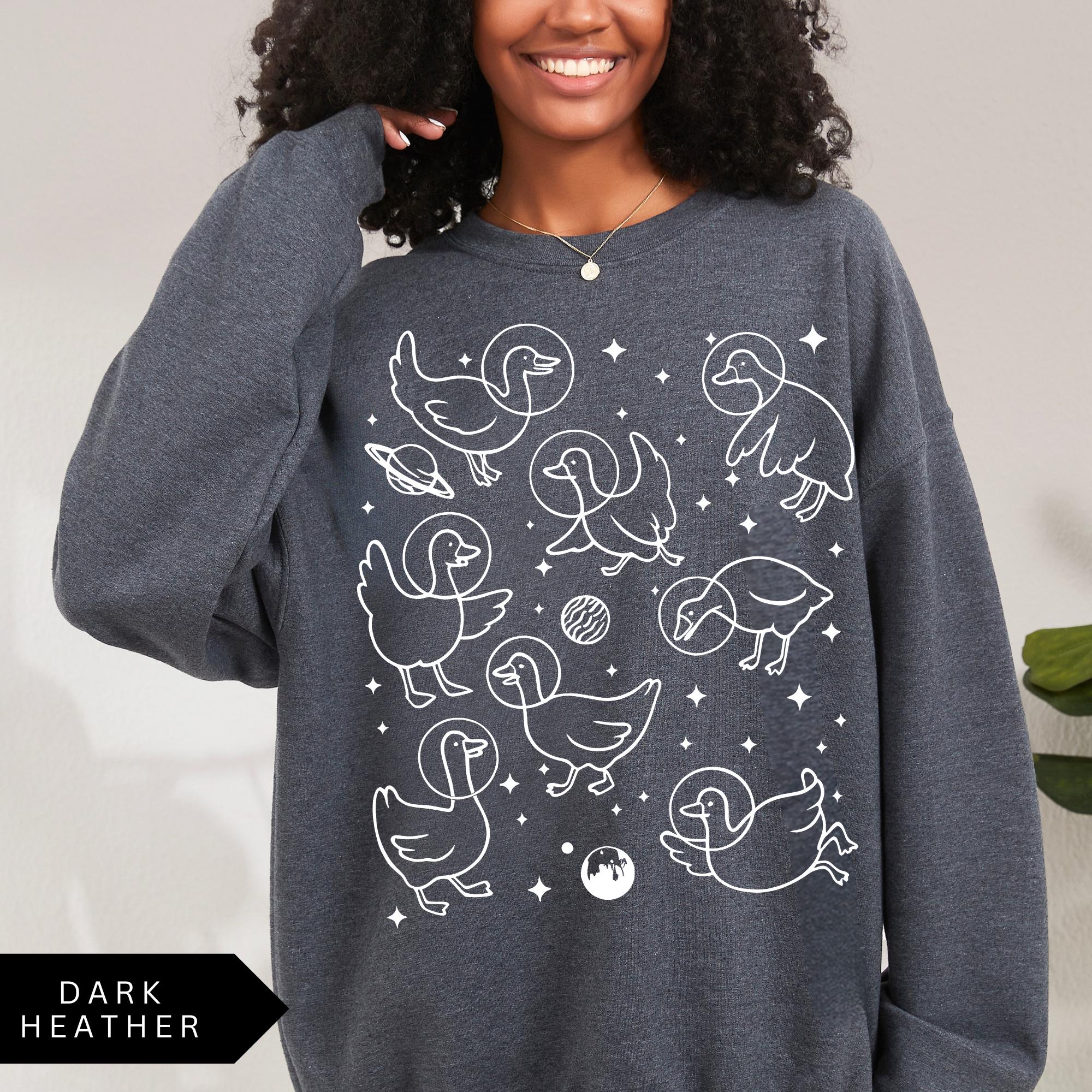 Geese in Space Sweatshirt, Funny Goose Shirt, Graphic Retro Goose Lover Gift, Goose Crewneck