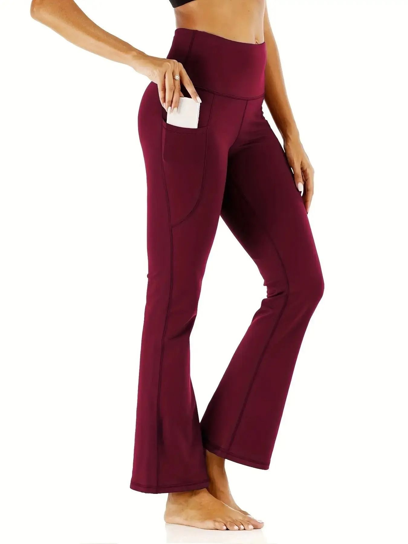 Womens High-Waist Flared Yoga Pants with Pockets – Tummy Control Stretch Fit