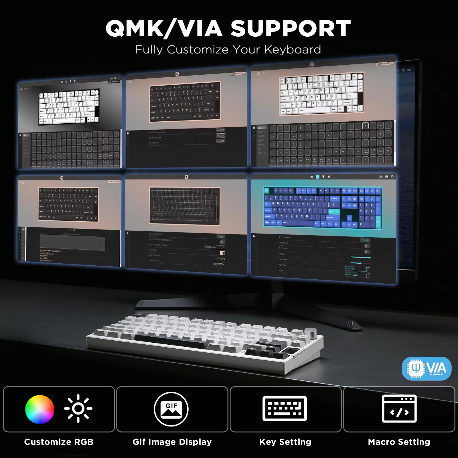 YUNZII AL80 Silver Wireless Mechanical Keyboard – Full Aluminum Custom Hot-Swap Keyboard with LCD Display, QMK/VIA Compa
