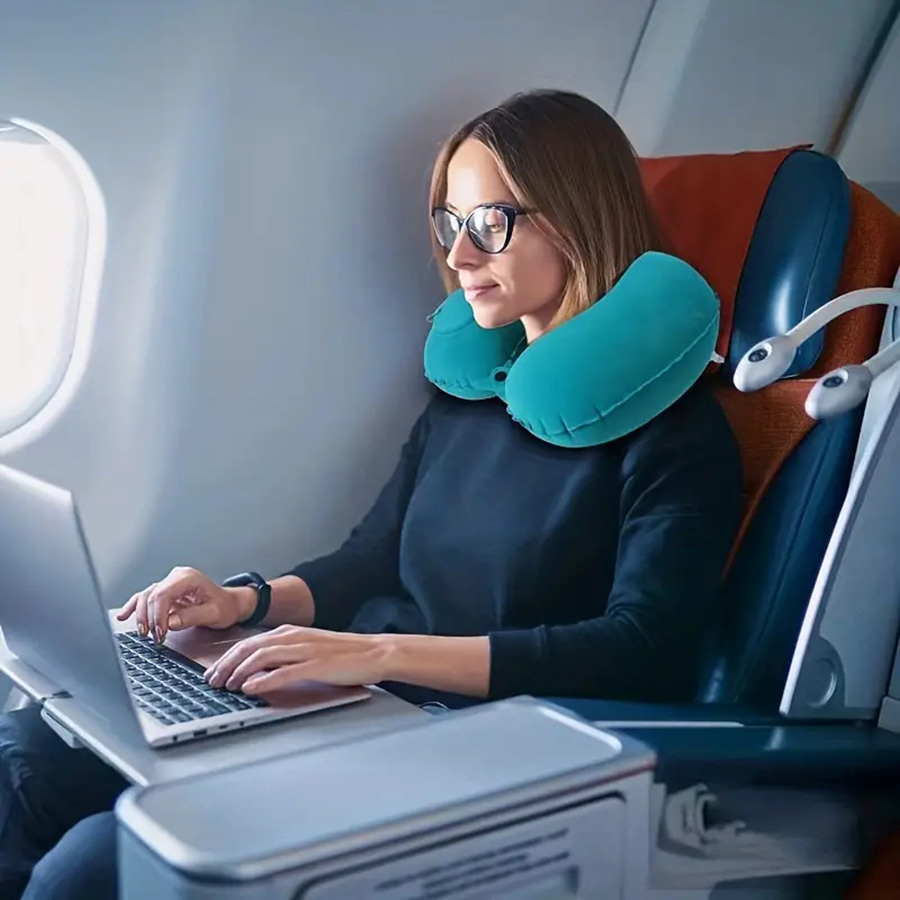 Flocking Inflatable Neck Pillow for Travel Business Trips, Self-Filled, Portable and Convenient