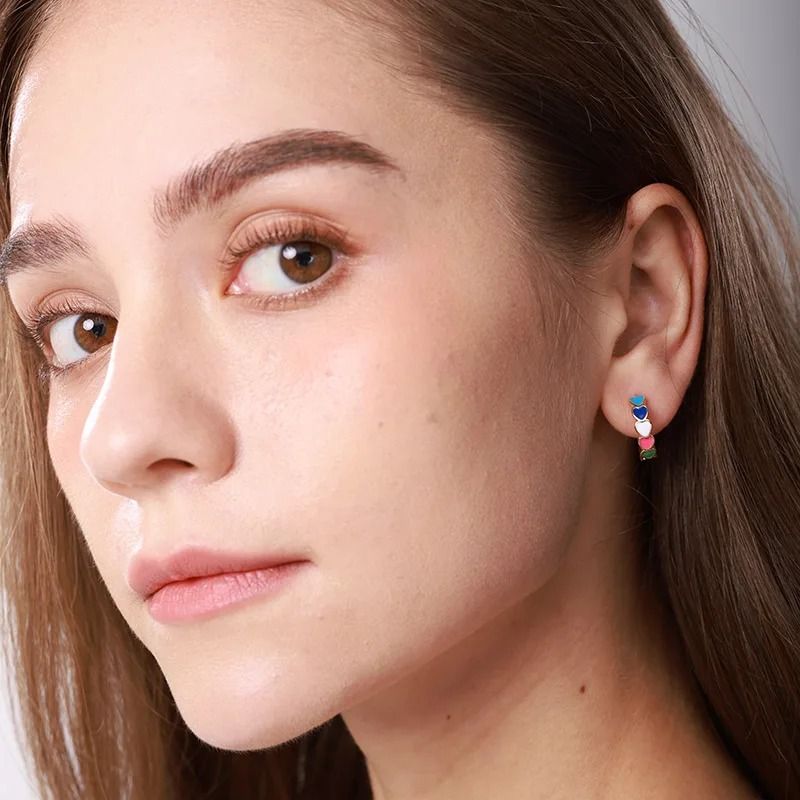 Rosy Heart Charm Hoop Earrings
