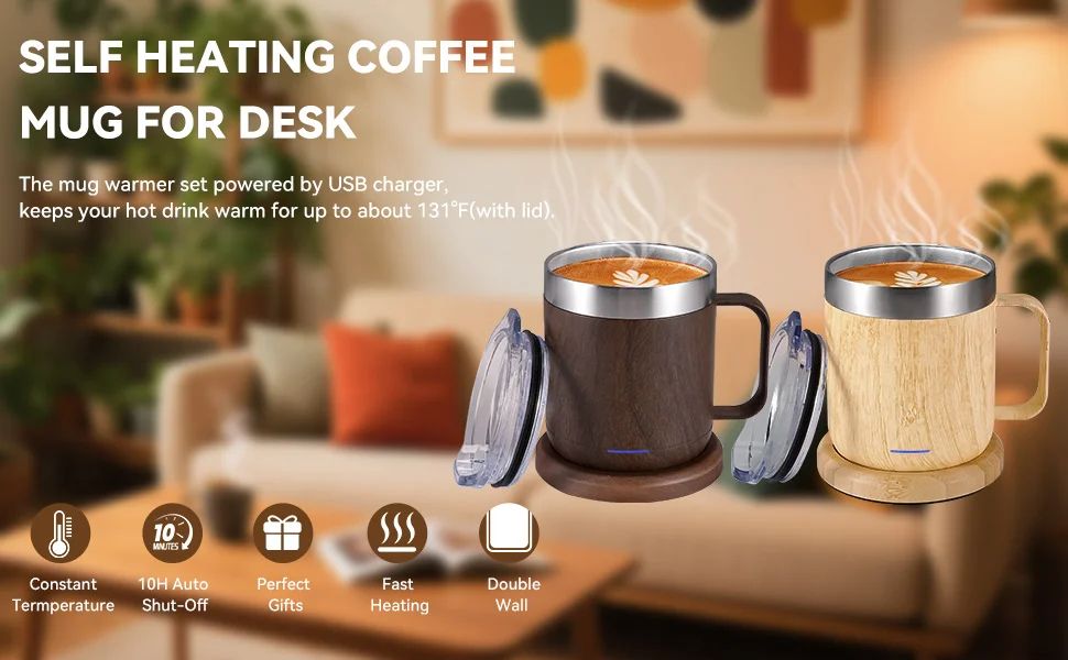 Self Heating Smart Coffee Mug with USB 55C Warmer