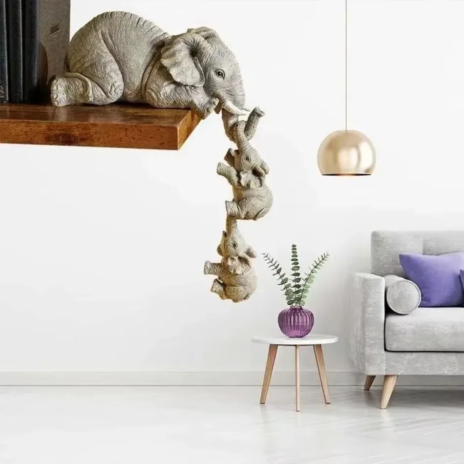 Elephant Family Resin Figurines Set Cute Home Decor Ornaments