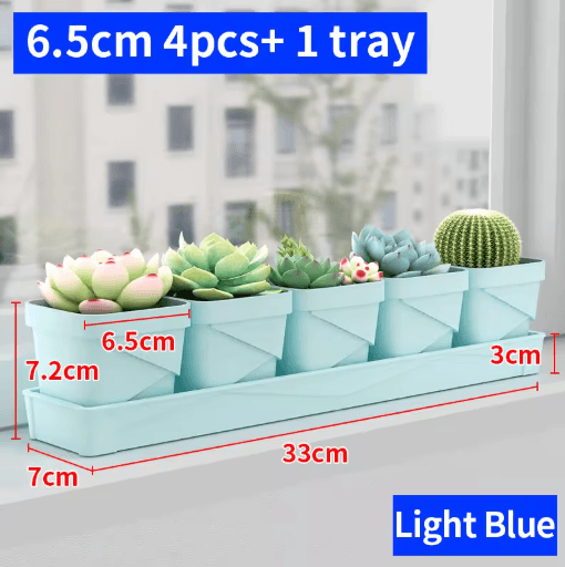 Square Ventilated Plastic Flower Pot Succulent Planter with Thick Drainage Tray