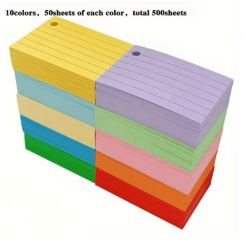 500 Sheet Lined Colored Index Cards with Rings Ruled Flashcards for Study and School Notes