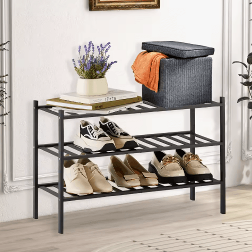 2 to 3 Tier Stackable Bamboo Shoe Rack Freestanding Entryway and Closet Organizer Black