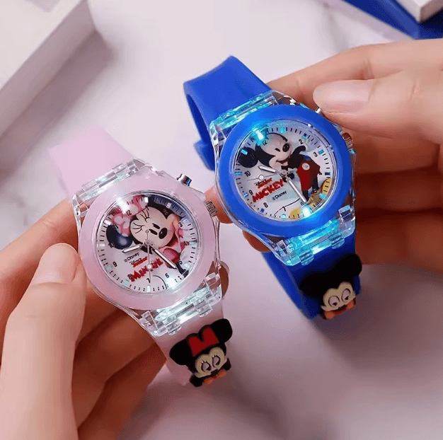 Disney Minnie Mickey Kids Light-Up Watch – Cartoon Flashing Silicone Wristwatch Toy