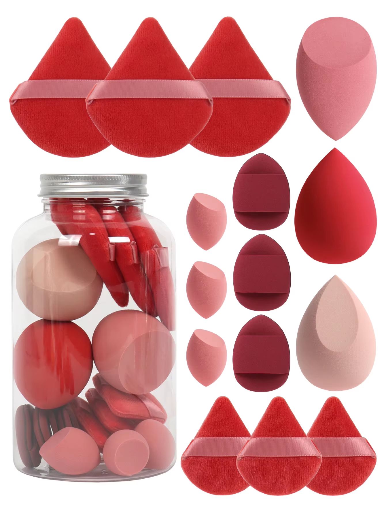 15 Piece Makeup Puff Set with Loose Powder Puffs, Mini Makeup Sponges, and Air Cushion Puffs in Travel Cans