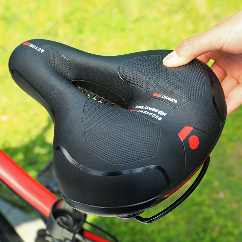 Reflective Shock Absorbing Hollow Bike Saddle Breathable, Rainproof, and Wide Cycling Seat for Road Mountain Bicycle