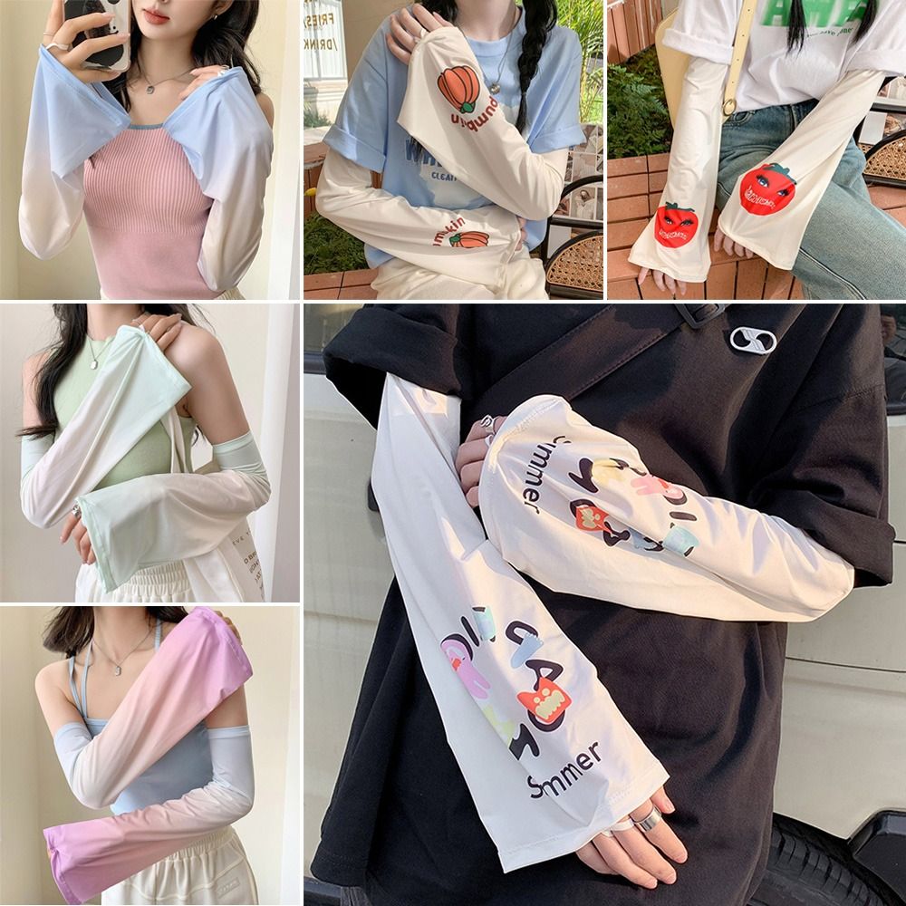 Outdoor Driving Arm Cover, Fashion Gauze Sun Protection Sleeves, Anti-Sunburn Women's Loose Arm Protection Mittens
