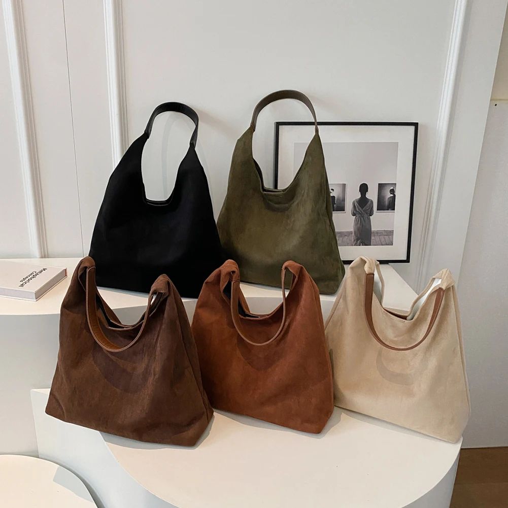 Vintage Suede Hobo Shoulder Bag – Large Capacity Retro Work Tote for Women