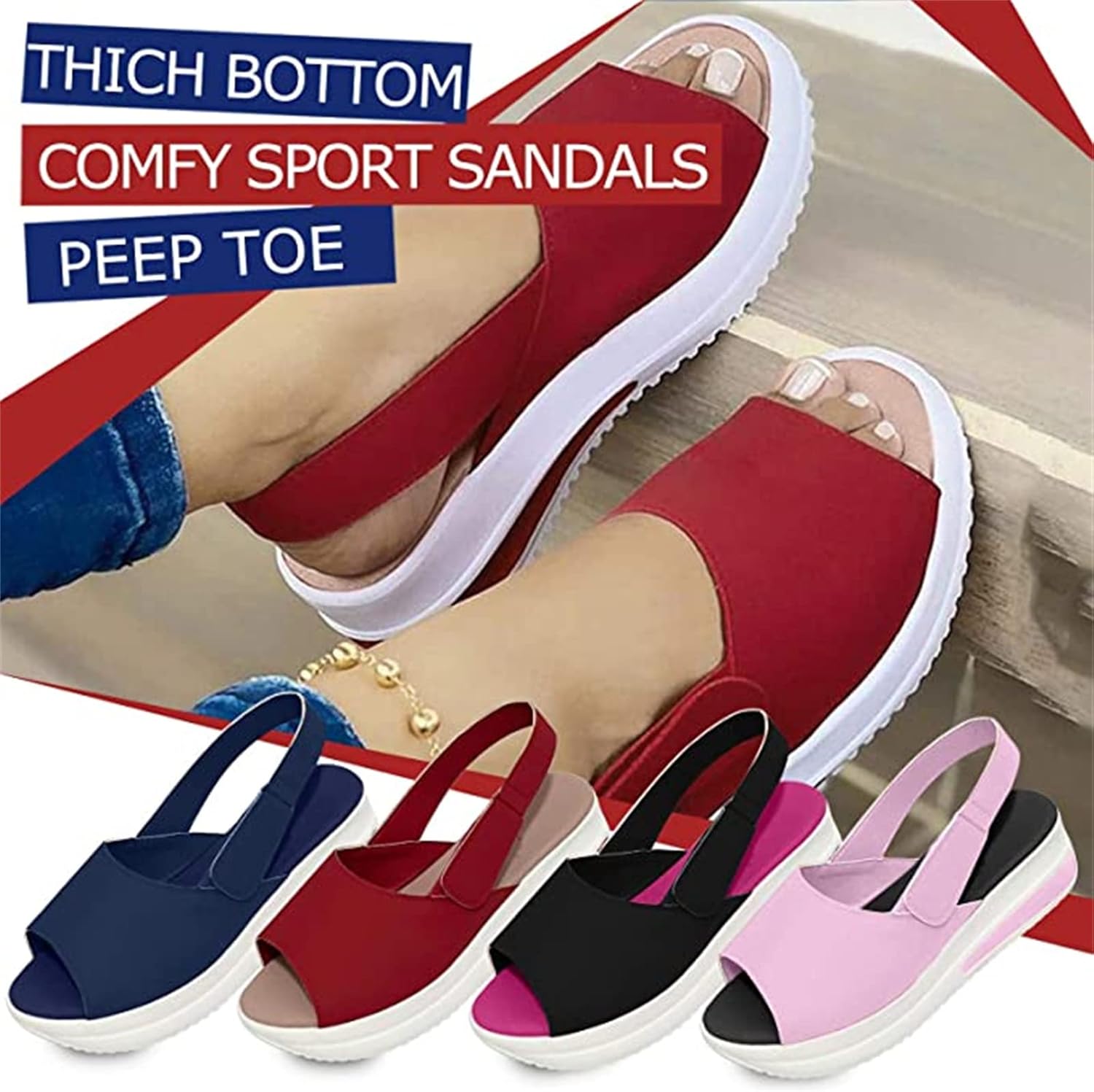 Women's Summer Peep Toe Sandals Lightweight Breathable Non Slip Comfort Footwear