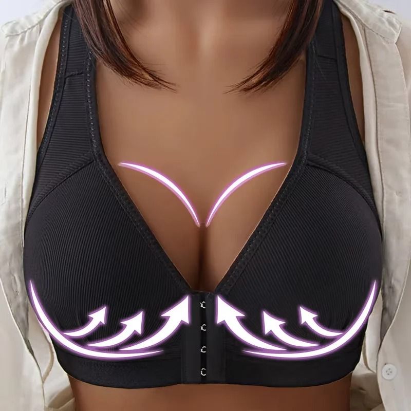 Push Up Front Button Bra Without Steel Ring Womens Full Support Bralette Lift Up Underwear