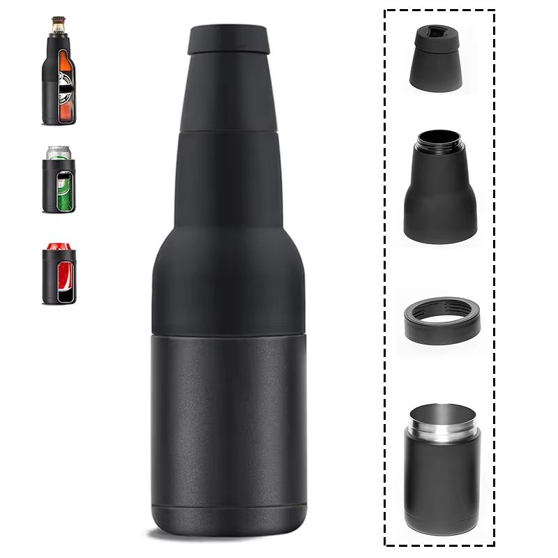 12oz Stainless Steel Beer Cooler – Double Wall Vacuum Insulated Can Holder & Thermos Bottle with Opener
