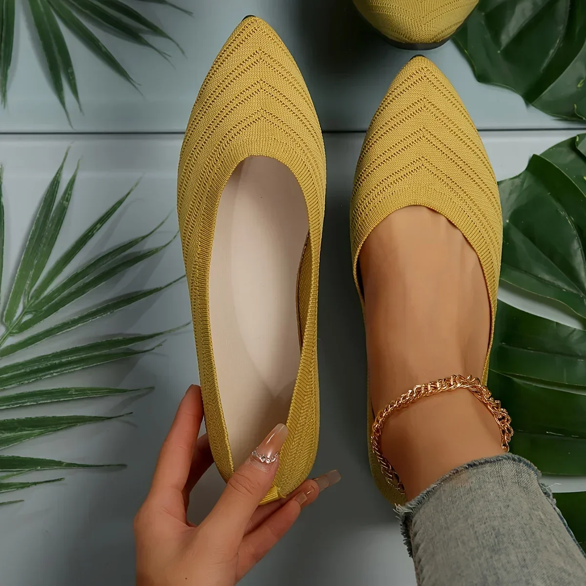 New Pointed Toe Flat Office Boat Shoes, Casual Ballet Flats Women Loafers