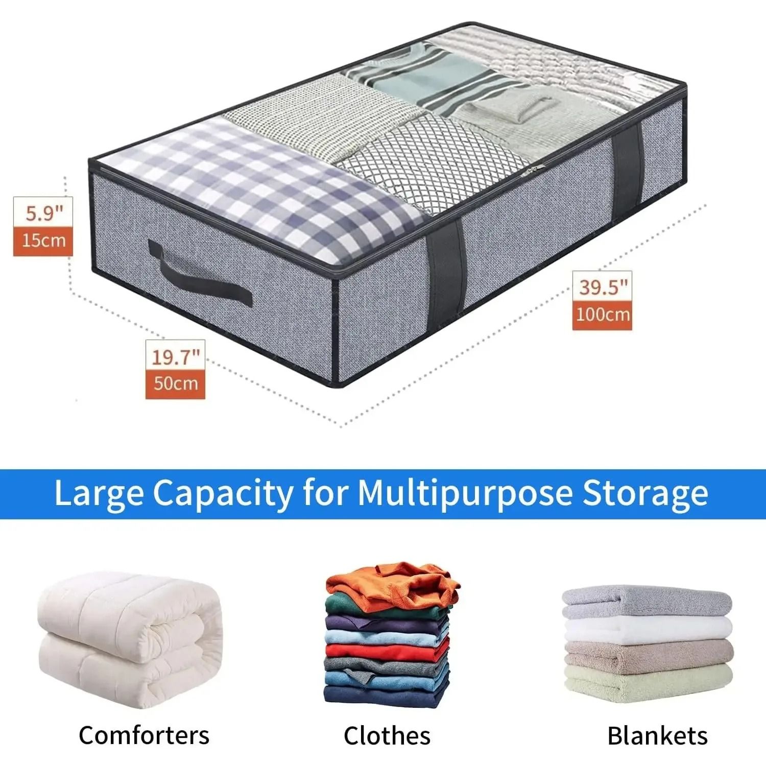 Under Bed Quilt Storage Bags With Lid Foldable Bedding And Clothes Organizer Set Of 2