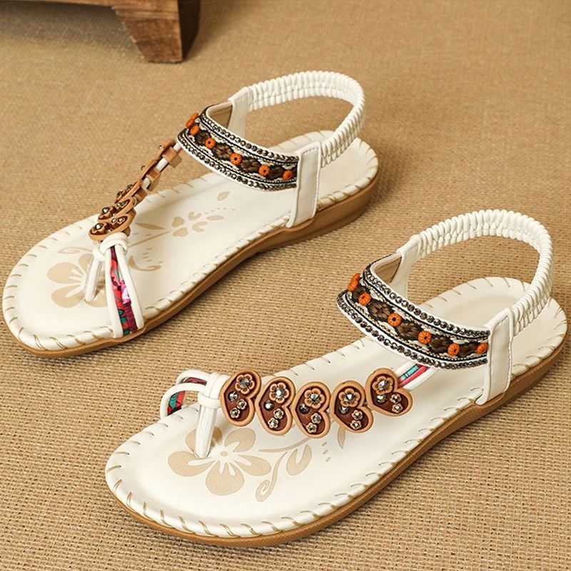 Women bohemia style low heel sandals breathable casual beach summer shoes