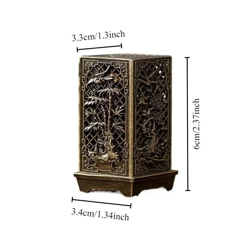 Square Vertical Incense Burner Alloy Aromatherapy Holder with Chinese Plum Design