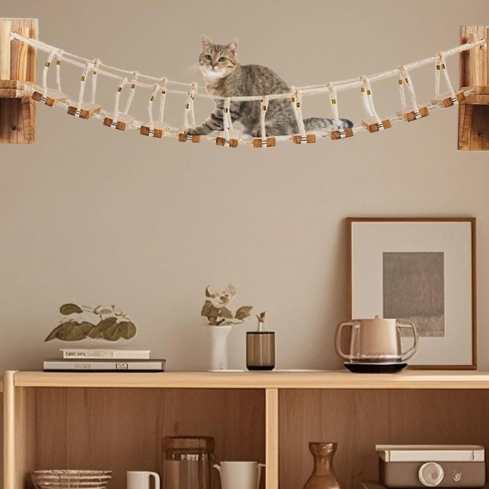 Premium Wall-Mounted Wooden Cat Bridge and Climbing Ladder