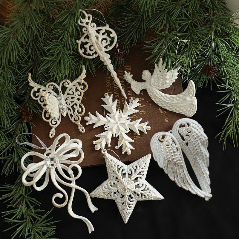 Christmas Tree Hanging Ornaments Snowflake Angel Deer White Pendants Navidad New Year Party Home Xmas Tree Decorations Kids Toys