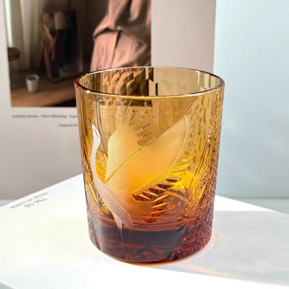 Edo Kiriko Handcrafted Pine & Crane Crystal Whisky Glass