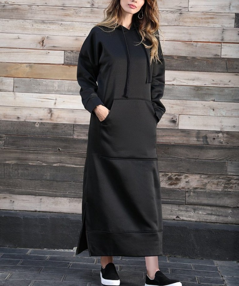 Winter Warm Midi Robe Hooded Long Sweatshirt Dress Casual Vestidos