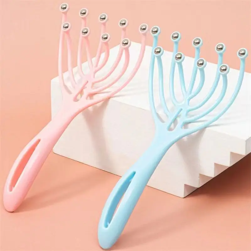 Hand Held Scalp and Neck Massager, Nine Claw Steel Ball Head Massager, Five Finger Relaxation Tool for Hair Growth