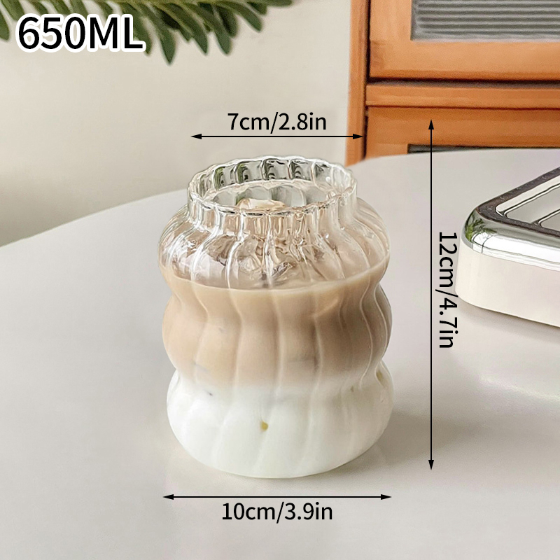 Creative Wave Shape Iced Coffee Tumbler Cup, Transparent Drinking Glass, Ripple Water Juice Milk Tea Mug
