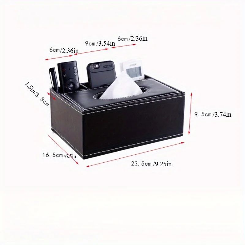 Faux Leather Tissue Box with Remote Holder
