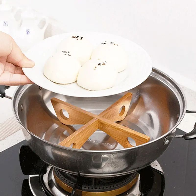 Cross Tray Holder Wooden Removable Table Mat, Anti-Heat Steam Resistant Kitchen Gadget, Non-Slip Household Wooden Mat