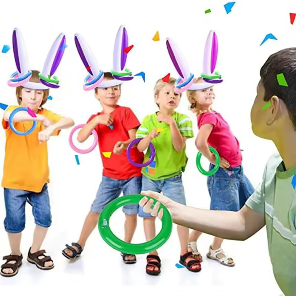 Holiday Bunny Ears Inflatable Ring Toss Activity, Parent-Child Interaction Toy