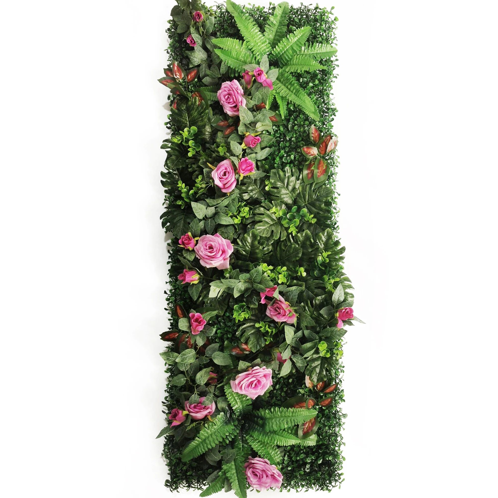 Artificial Grass Wall Panel with Rose Decor Greenery Wall Mat