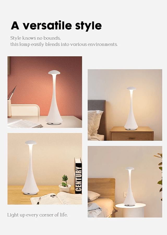 Rechargeable Portable LED Mushroom Desk Lamp with Touch Control