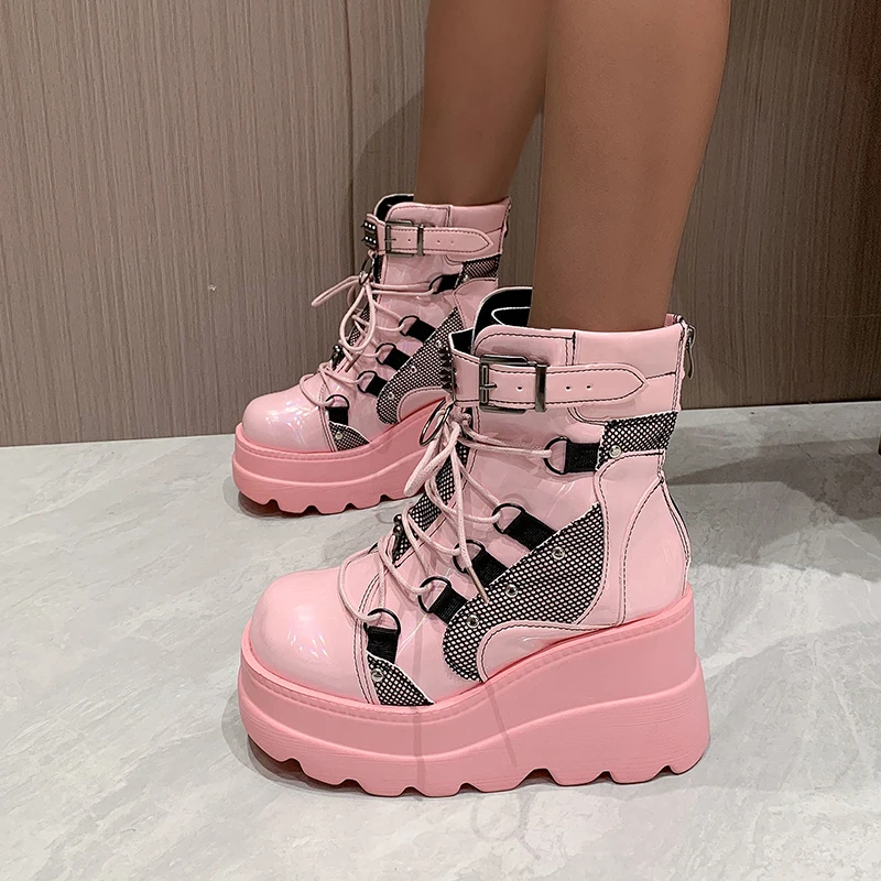 Womens Ankle Boots, Autumn Fashion Platform Wedges, High Heels Cosplay Zip Design, Short Boots for Women