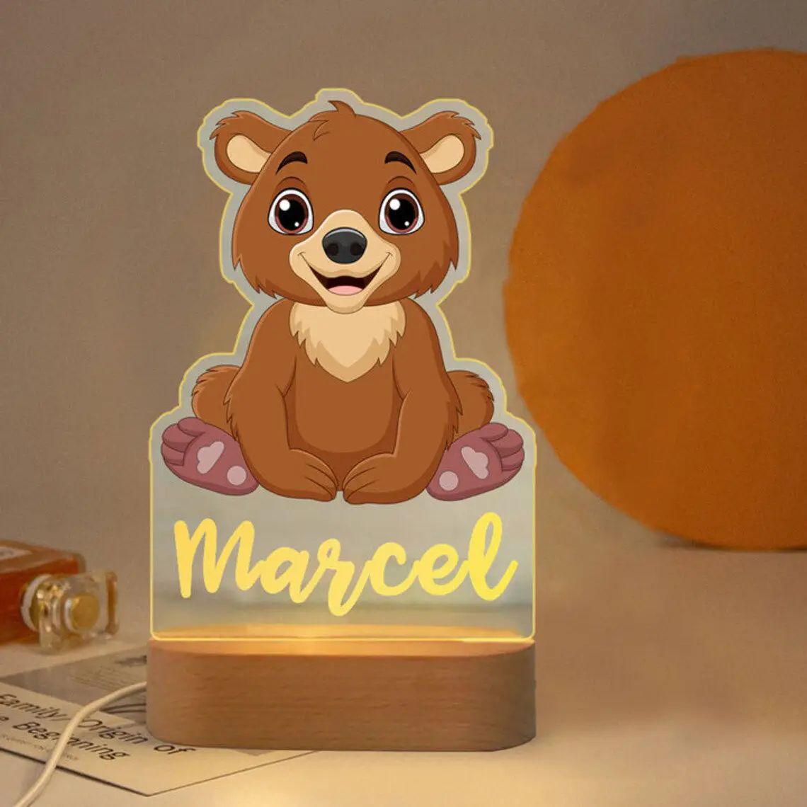 Personalized Kids Night Light Custom Name Animal Acrylic Lamp