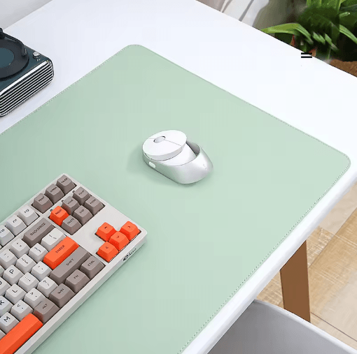White PU Suede Desk Mat and Mouse Pad Large Non Slip Waterproof Desk Pad