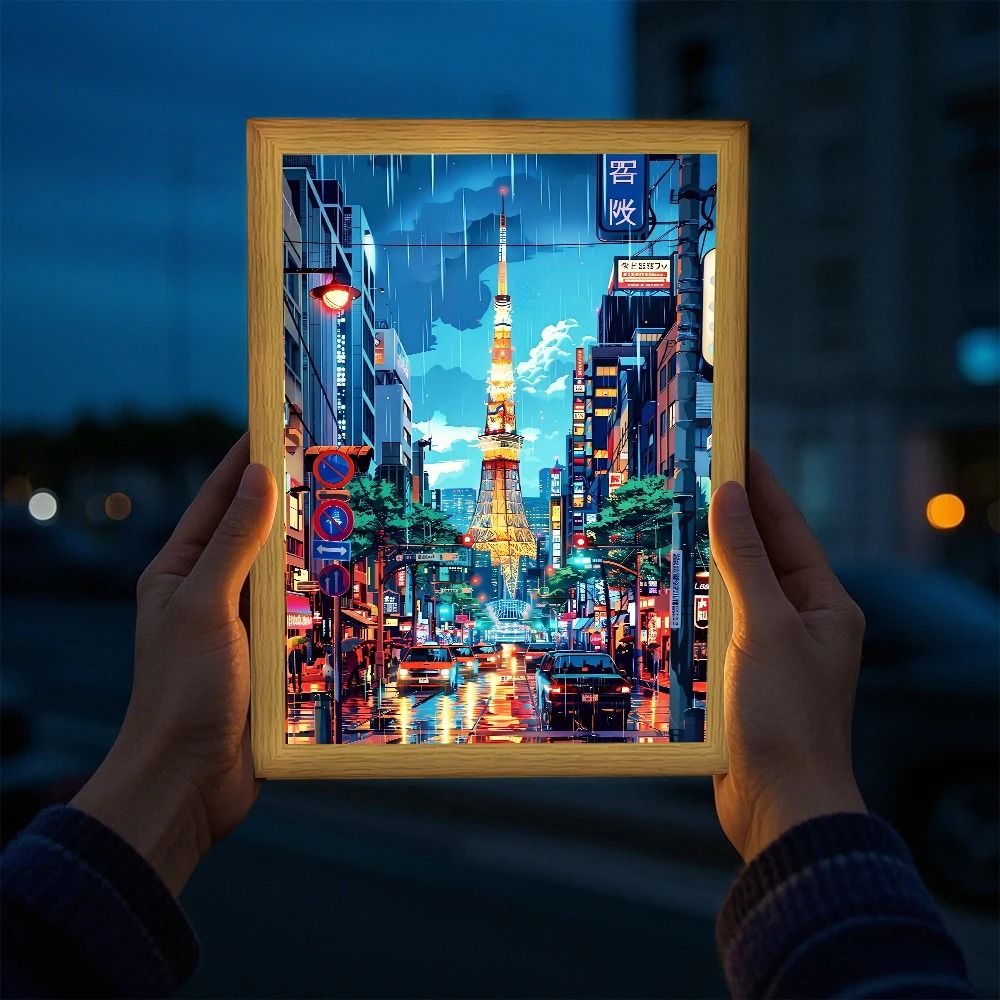 Asian Cityscape Painting LED Bedside Light
