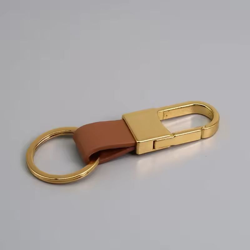 Custom Logo Leather & Metal Carabiner Keychain with Double Rings