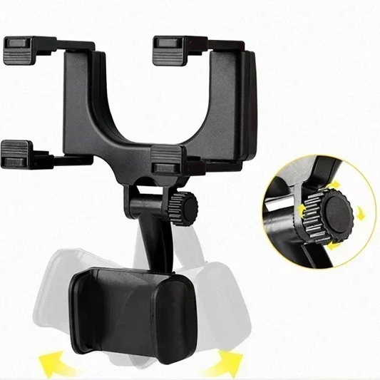 Rotation Car Phone Holder, Rearview Mirror Mount, Adjustable Clip for GPS, Navigation, Video Calls, Universal Fit