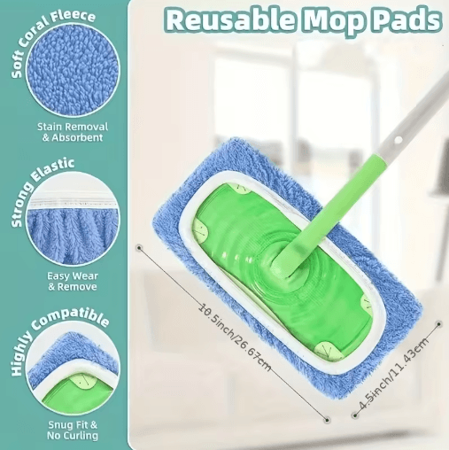 Reusable Mop Pads (4-Pack) – Ultra-Fine Fiber Dry & Wet Replacement Cleaning Cloths