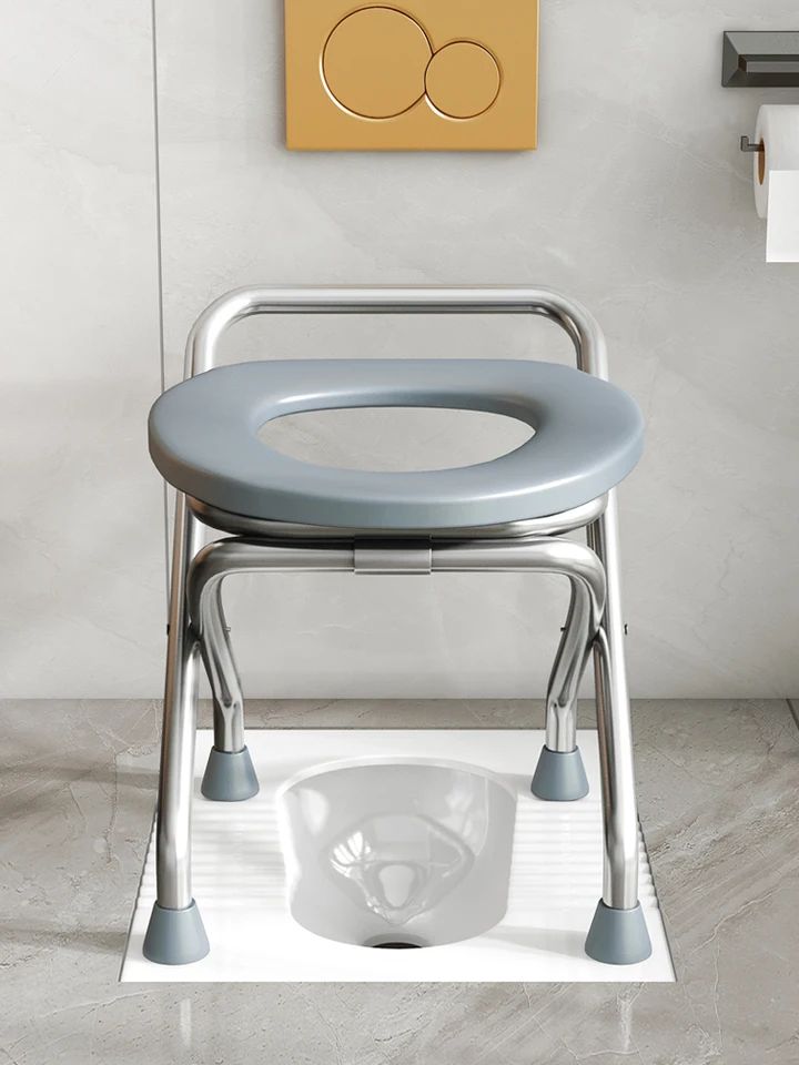 Foldable Stainless Steel Bedside Commode Chair – Portable Toilet Chair for Elderly & Pregnant Women