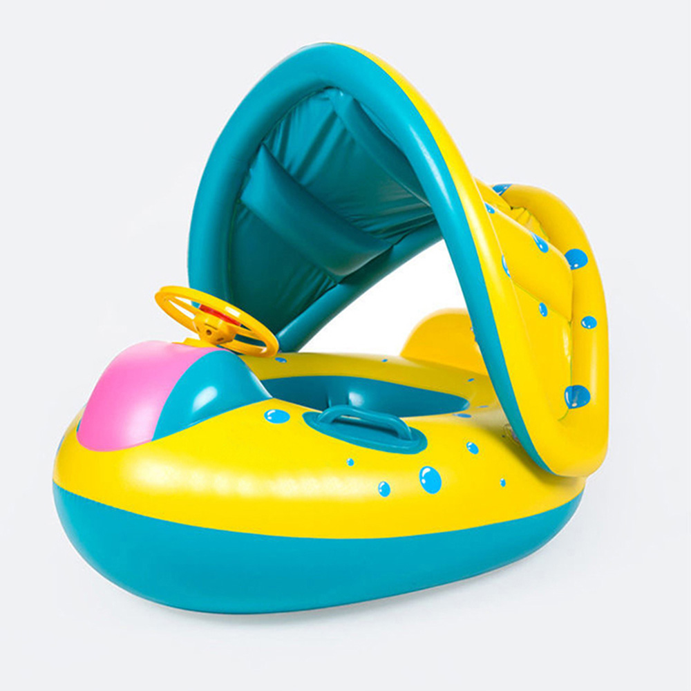 Baby Float with Canopy & Steering Wheel UV Protected Inflatable Toddler Pool Float